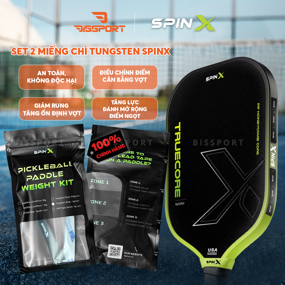 Chì Dán Vợt Pickleball Tungsten SpinX Chính Hãng - Tối Ưu Trọng Lượng - Mở Rộng Điểm Ngọt - Giảm Rung - Tiện Lợi